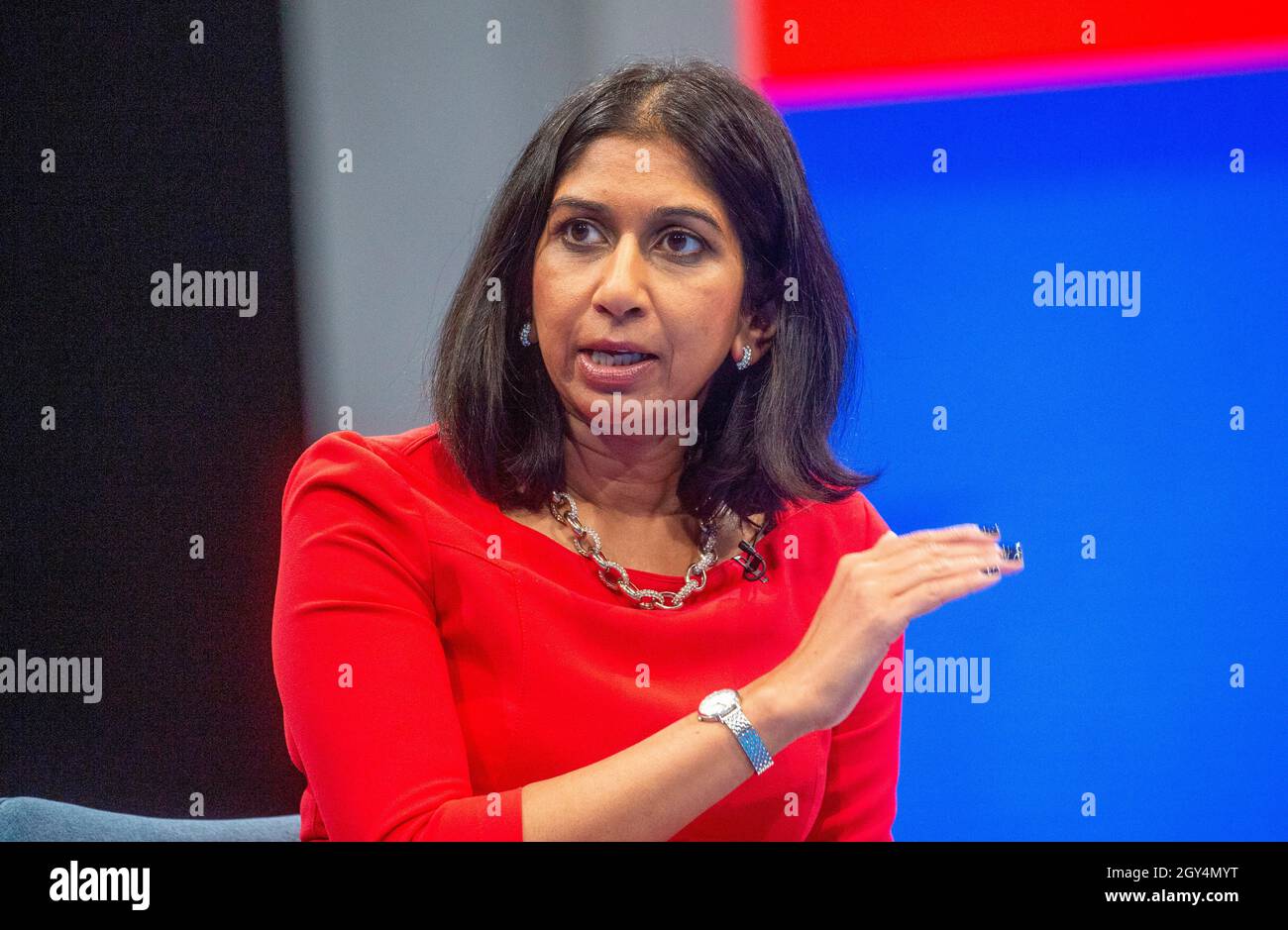 Suella Braverman, Generalanwältin für England und Wales und Generalanwältin für Nordirland, auf der Konferenz der Konservativen Partei. Stockfoto