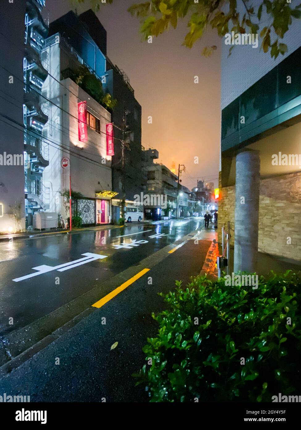 Tokio, Japan - 17. November 2019: Nächtliche Regentenszene auf der Straße von Tokio Stockfoto