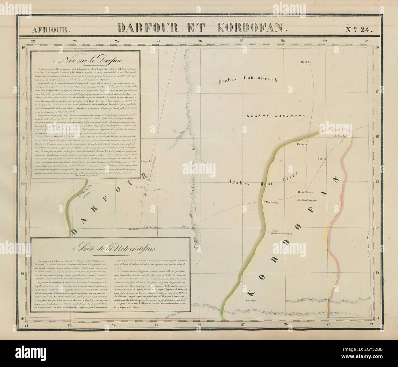 Afrique. Darfour et Kordofan #24. Westsudan. Darfur. VANDERMAELEN 1827 Karte Stockfoto