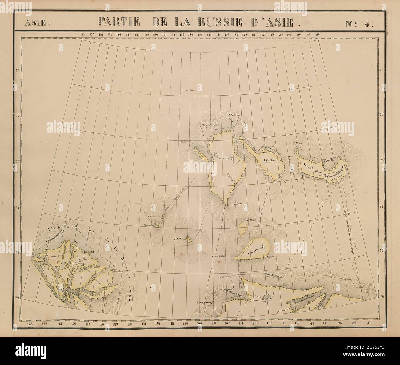 Russie d'Asie #4 Russland. Lena Delta & New Siberian Islands VANDERMAELEN 1827 Karte Stockfoto