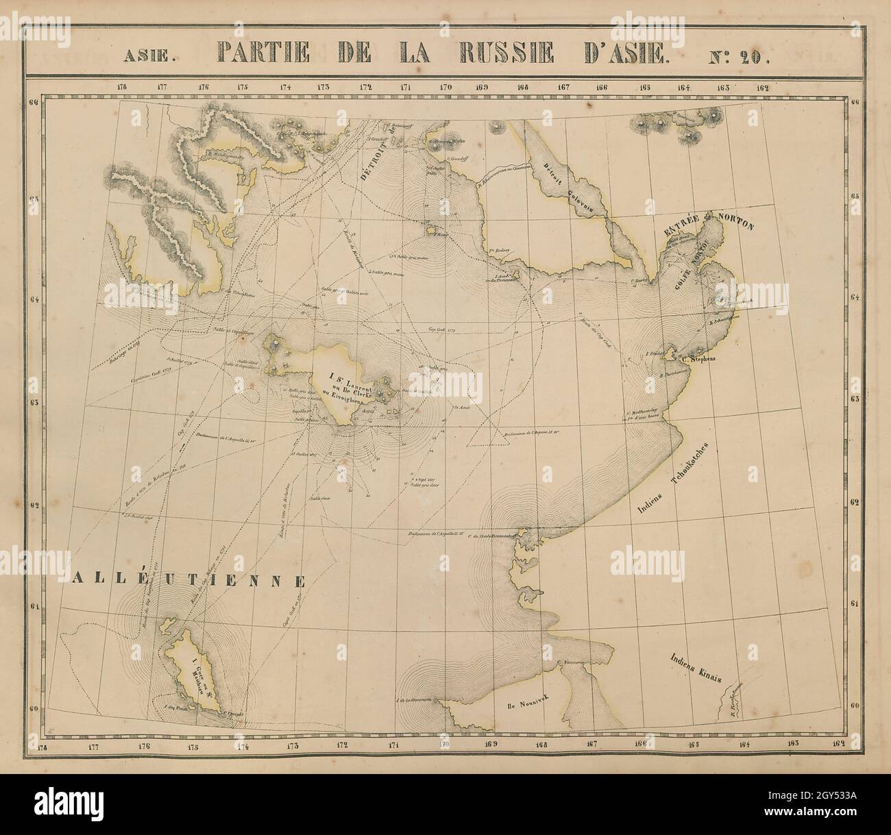 Russie d'Asie #20 Russia Alaska Bering Strait Norton Sound VANDERMAELEN 1827 Karte Stockfoto