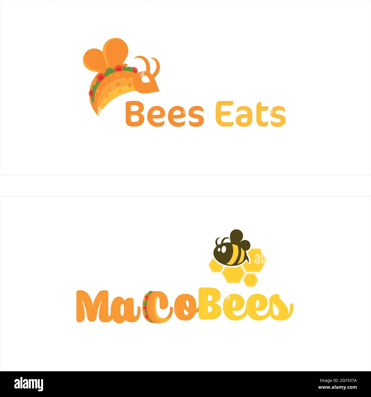 Maco Taco mexikanische Küche traditionell und Bienenlogo-Design Stock Vektor