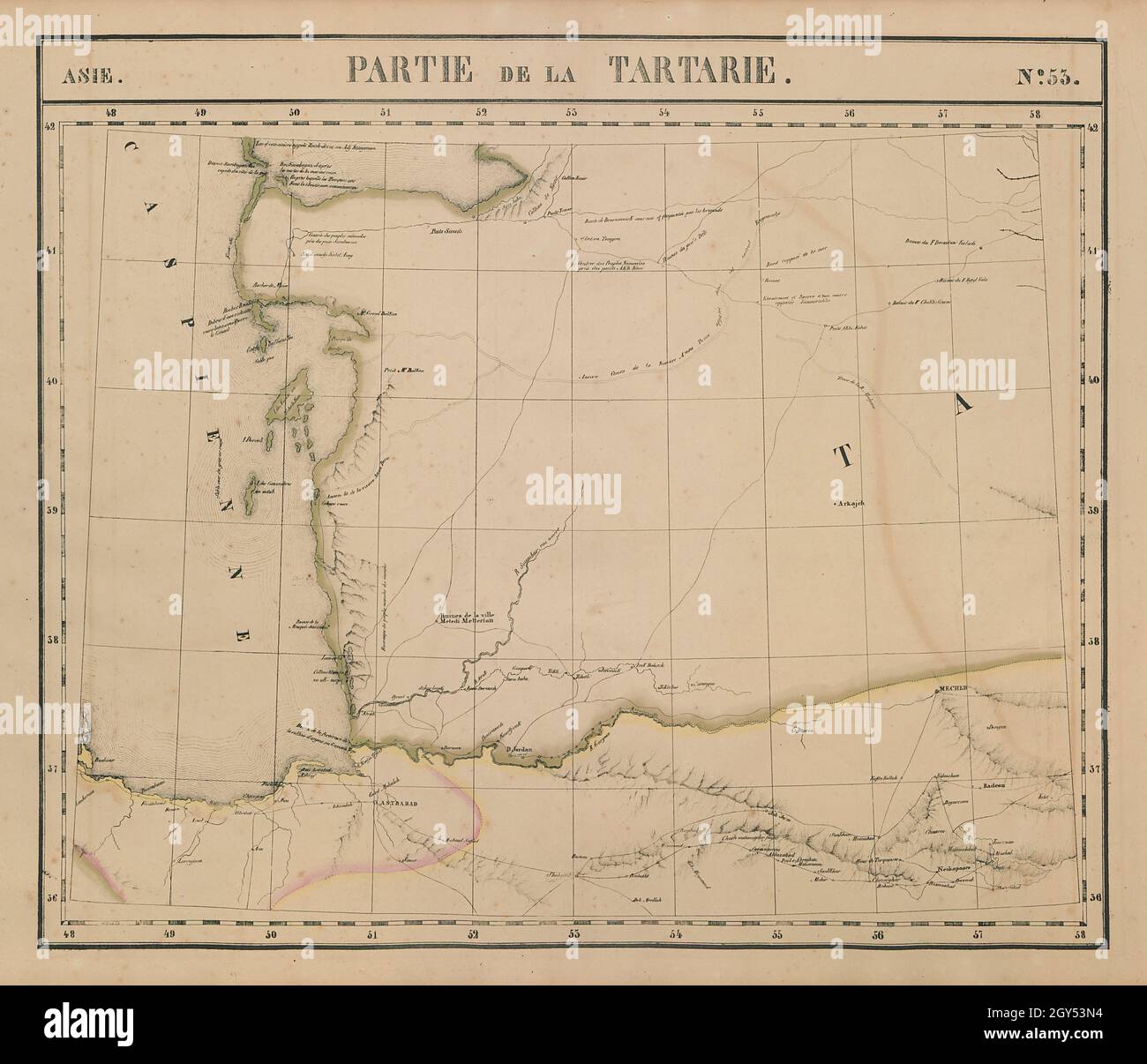 Asie. Tartarie #53 Kaspisches Meer. Turkmenistan Iran. VANDERMAELEN 1827 alte Karte Stockfoto