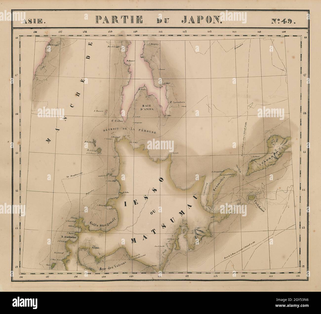 Asie. Japon #49 Japan Hokkaido. South Sachalin. Russland. VANDERMAELEN 1827 Karte Stockfoto