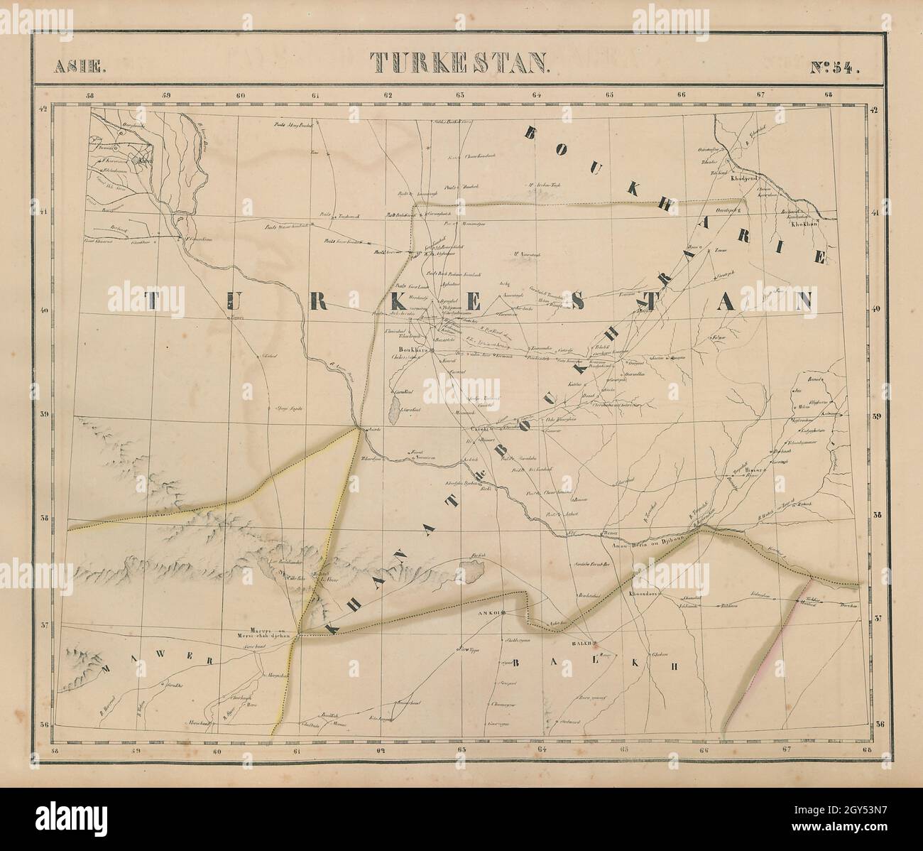 Asie. Turkestan #54 Usbekistan Turkmenistan Tadschikistan. VANDERMAELEN 1827 Karte Stockfoto