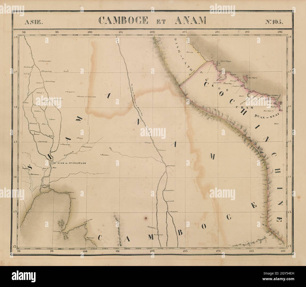 Asie. Camboge & Anam #105 Indochina Thailand Kambodscha Laos VANDERMAELEN 1827 Karte Stockfoto