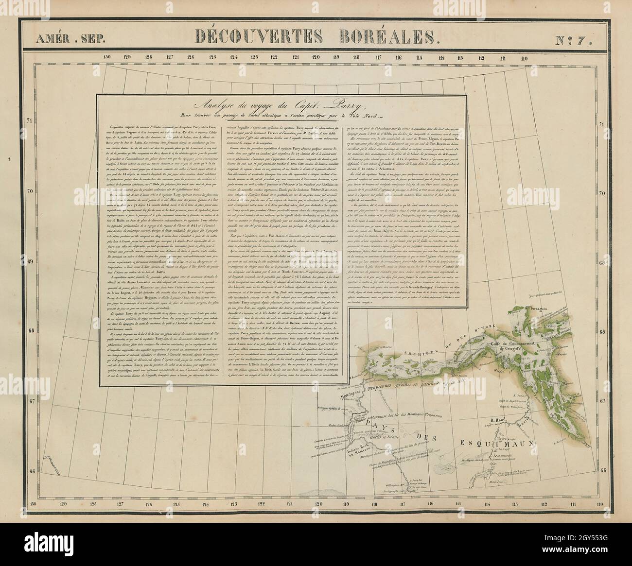 Amér. Sep. Découvertes Boréales #7. Bathurst Inlet Nunavut VANDERMAELEN 1827 Karte Stockfoto