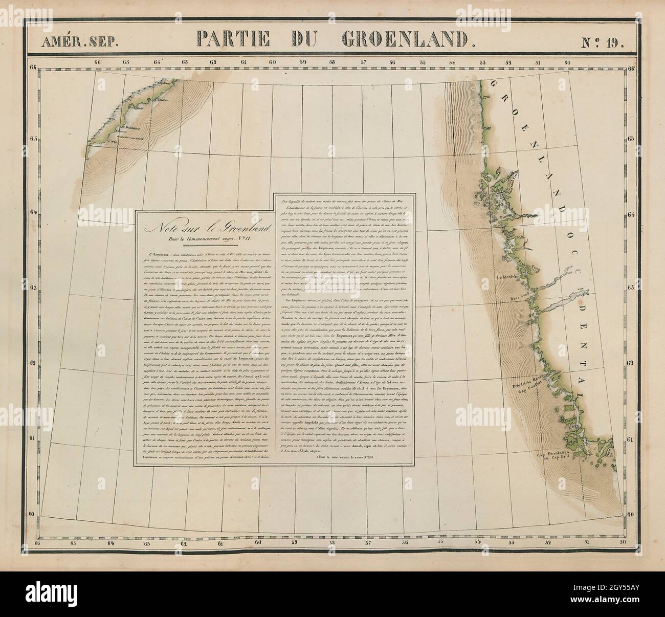 Amér. Sep. Partie du Groenland #19. Südwest-Grönland. VANDERMAELEN 1827 Karte Stockfoto