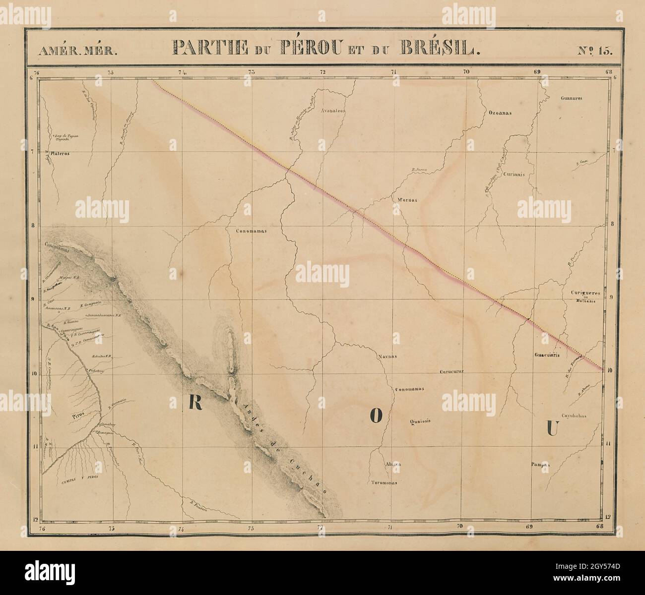 Amér. Mér. Pérou & Brésil #15. Peru, Bolivien. Brasilien AC AM. VANDERMAELEN 1827 Karte Stockfoto