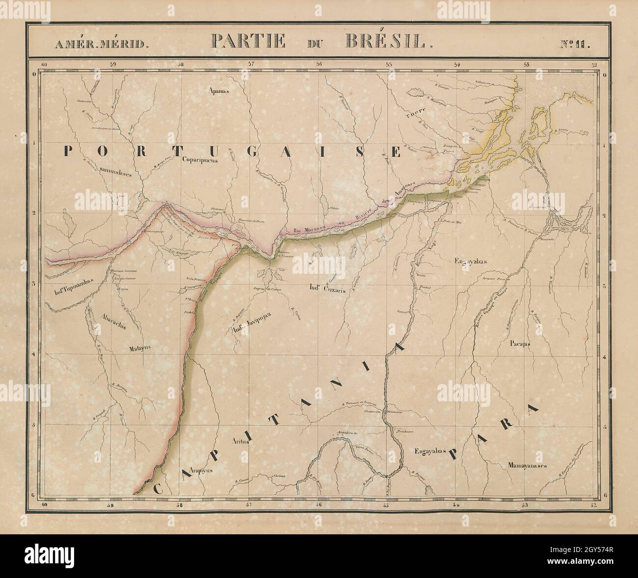 Amér. Mér. Brésil #11 Brasilien. Unterer Amazonas in para & Amapa VANDERMAELEN 1827 Stockfoto