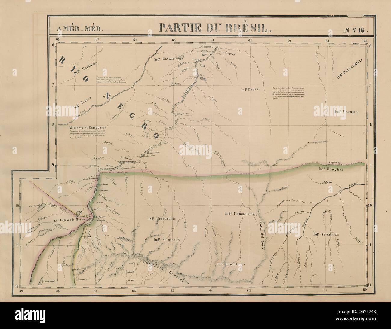 Amér Mér Brésil #16 Nordbolivia. WESTERN Brazil AM RO MT VANDERMAELEN 1827 Karte Stockfoto