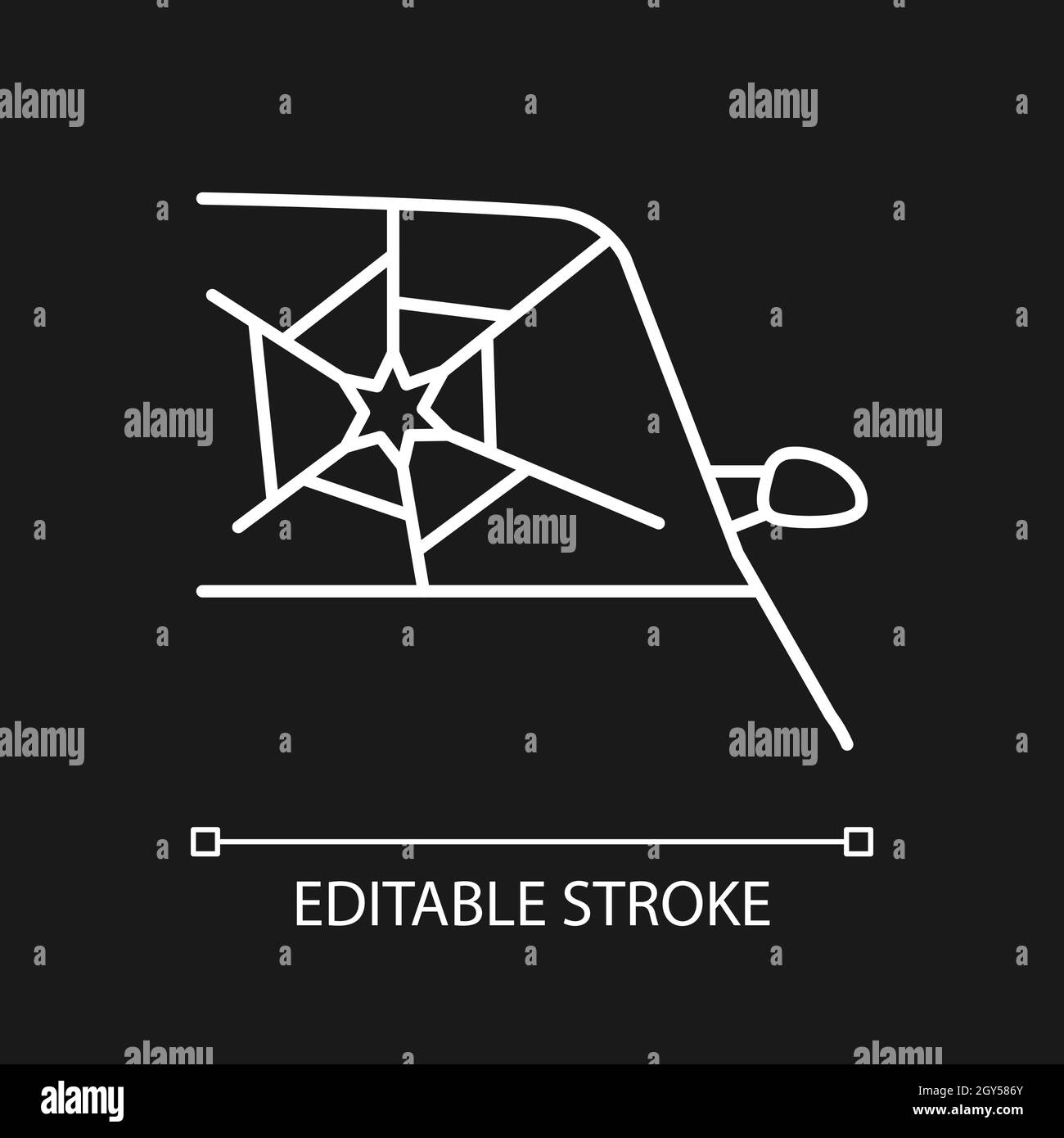 Gebrochenes Autoglas weißes lineares Symbol für dunkles Thema Stock Vektor