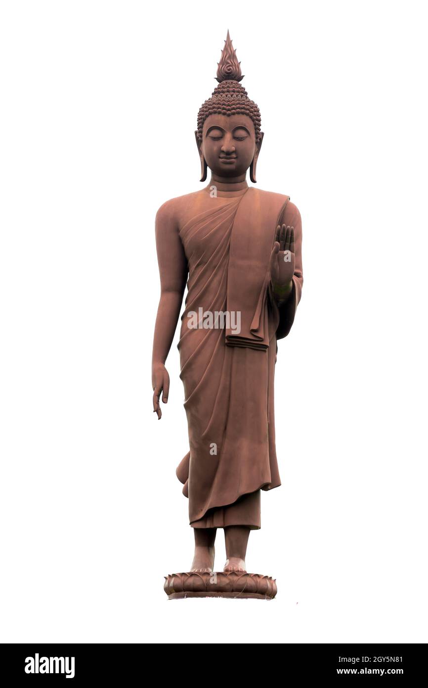Isolierter Abschneideweg buddha-Statue, die als Amulette der buddhistischen Religion verwendet wurde.der alte Buddha Stockfoto