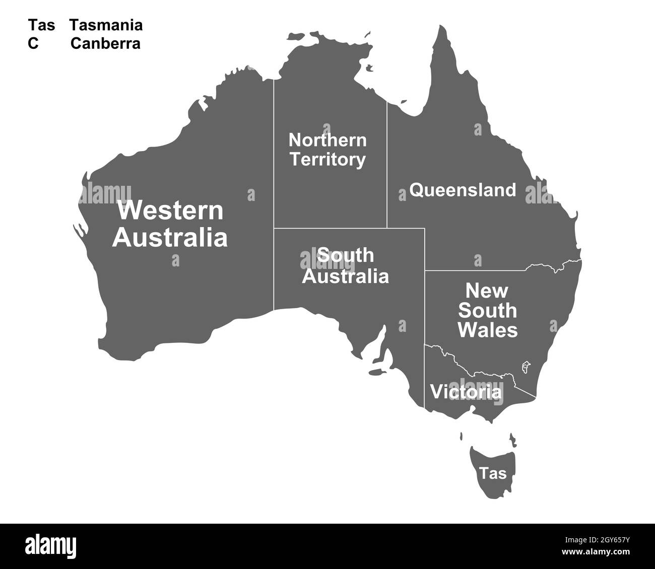 Landkarte von Australia mit allen Bundesstaaten Stockfoto