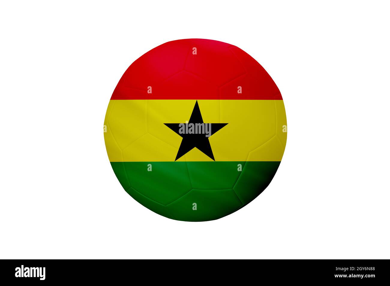 Fußball in den Farben der Ghana-Flagge isoliert auf weißem Hintergrund. In einem konzeptionellen Meisterschaftsbild, das Ghana unterstützt. Stockfoto