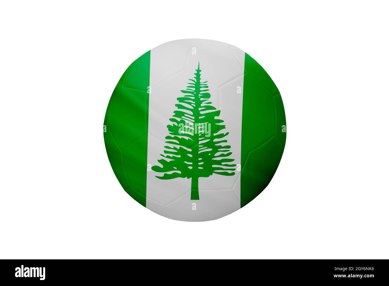 Fußball in den Farben der Flagge von Norfolk Island auf weißem Hintergrund isoliert. In einem konzeptionellen Meisterschaftsbild, das Norfolk Island unterstützt. Stockfoto