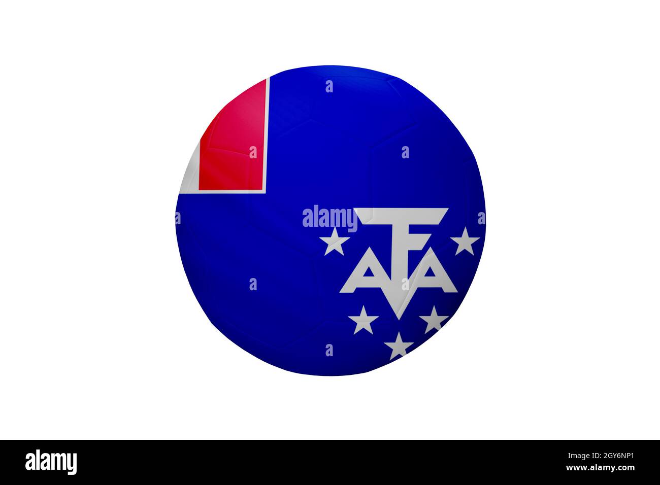Fußball in den Farben der französischen Süd- und Antarktisgebiete Flagge isoliert auf weißem Hintergrund. In einer konzeptionellen Meisterschaft Image supporti Stockfoto