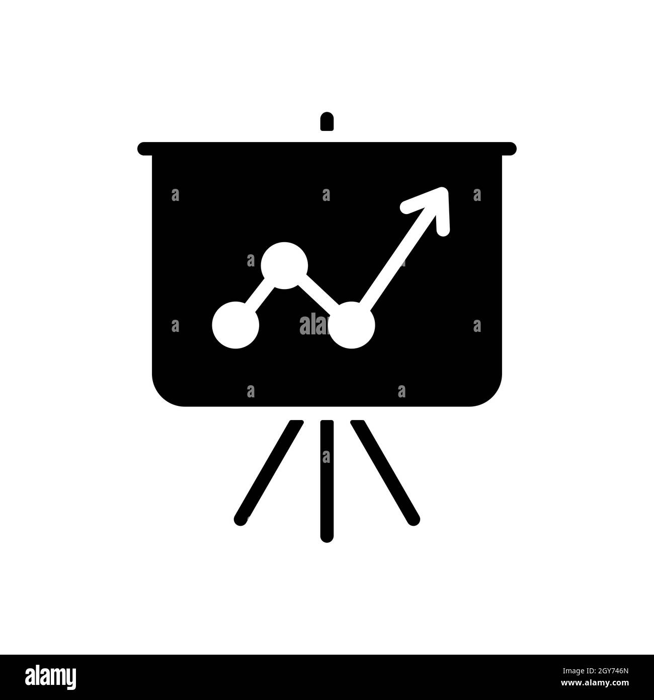 Flipchart-Symbol für Vektorgrafik. Projektionsfläche mit einem Graphen. Geschäftszeichen. Graph-Symbol für Ihr Website-Design, Logo, App, UI. Vektorgrafik Stockfoto