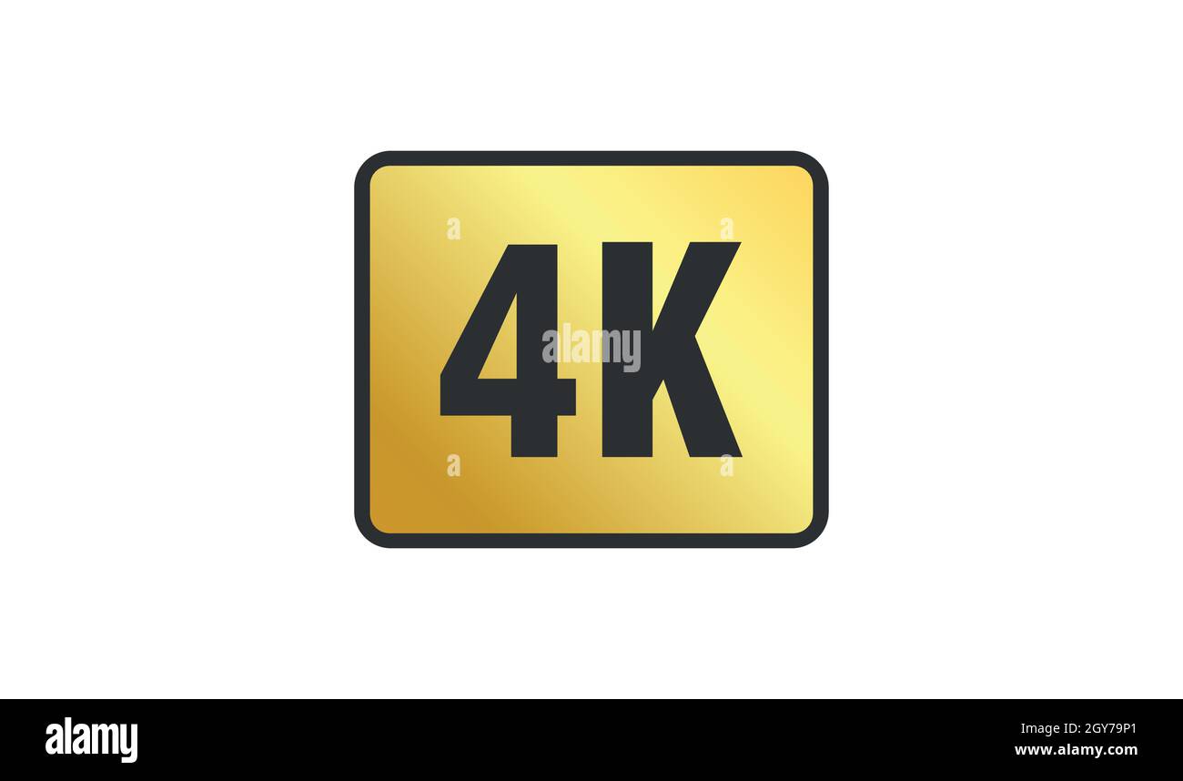 4K Ultra HD-Symbol auf weißem Hintergrund. High Definition-Label. Goldenes UHD-Symbol. Farbmarke mit 4K-Auflösung. UHD 2160p-Videosymbol isoliert. Vektorgrafik Stock Vektor