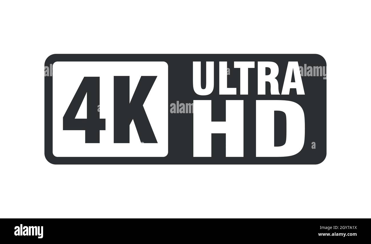 4K Ultra HD-Symbol auf weißem Hintergrund. High Definition-Label. Goldenes UHD-Symbol. Farbmarke mit 4K-Auflösung. UHD 2160p-Videosymbol isoliert. Vektorgrafik Stock Vektor