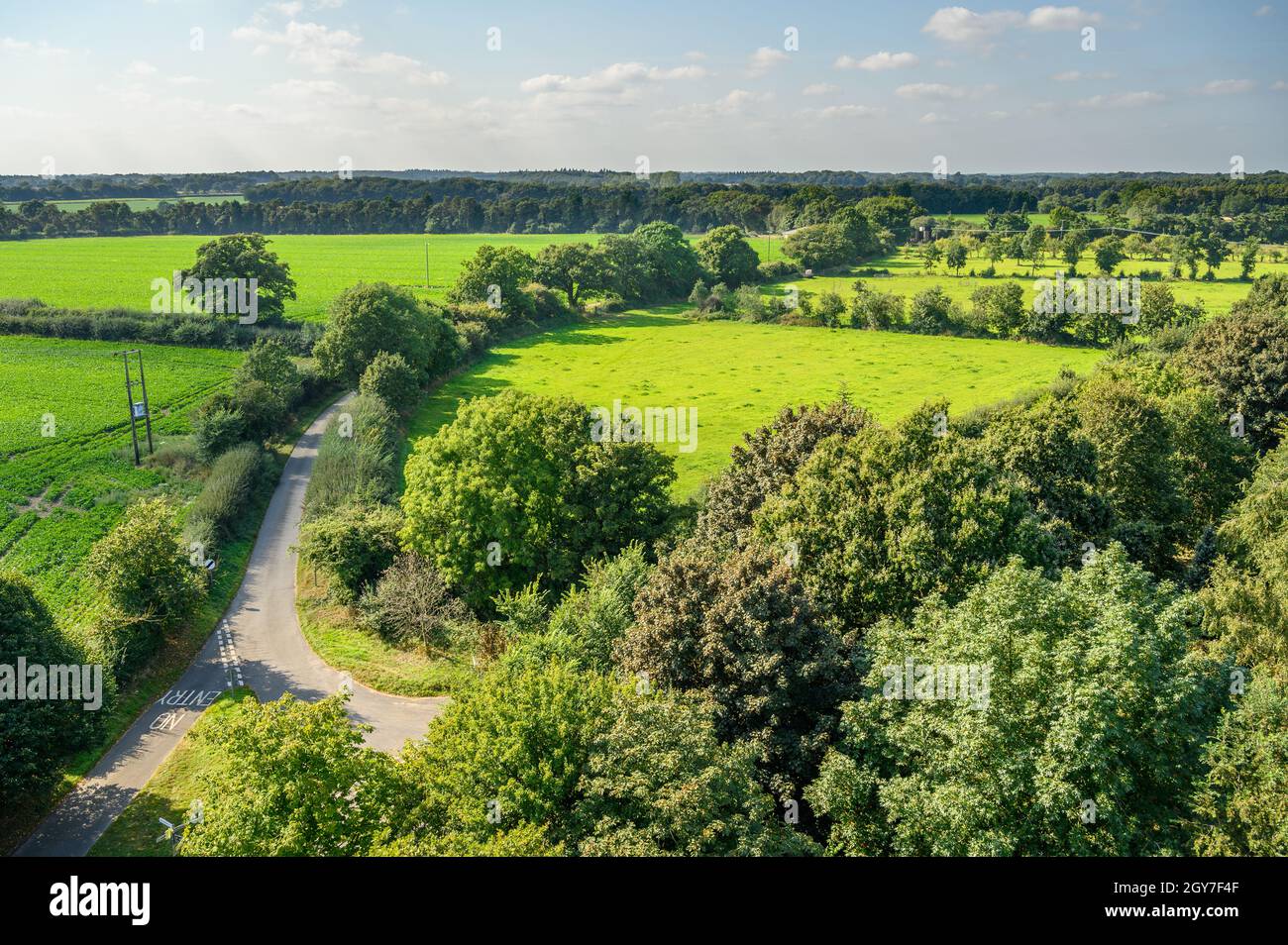 Fantastische Aussicht über Norfolk Broads von der Spitze des Turms der St. Helen's Church in Ranworth, Norfolk, England. Stockfoto