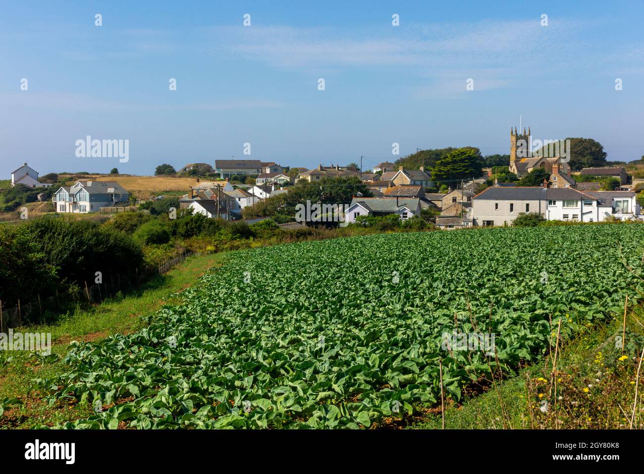 Blick in Richtung Perranuthnoe ein Dorf in der Nähe von St. Michael's Mount auf dem South West Coast Path in Cornwall England Stockfoto