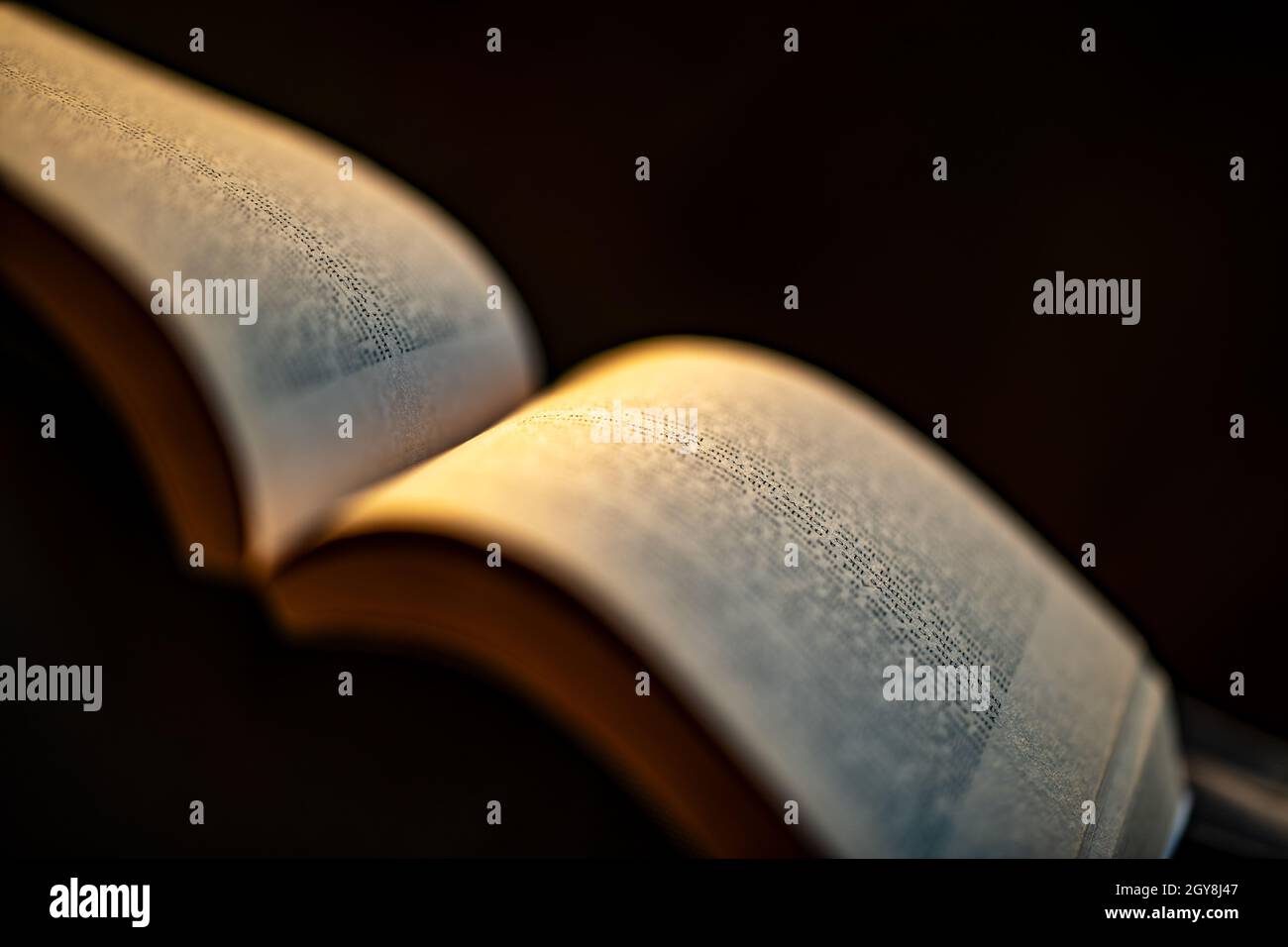 Gemütliche Nacht zu Hause mit einem guten Buch. Lesen einer interessanten Geschichte. Abends chillen und entspannen. Selbstentwicklungskonzept. Stockfoto