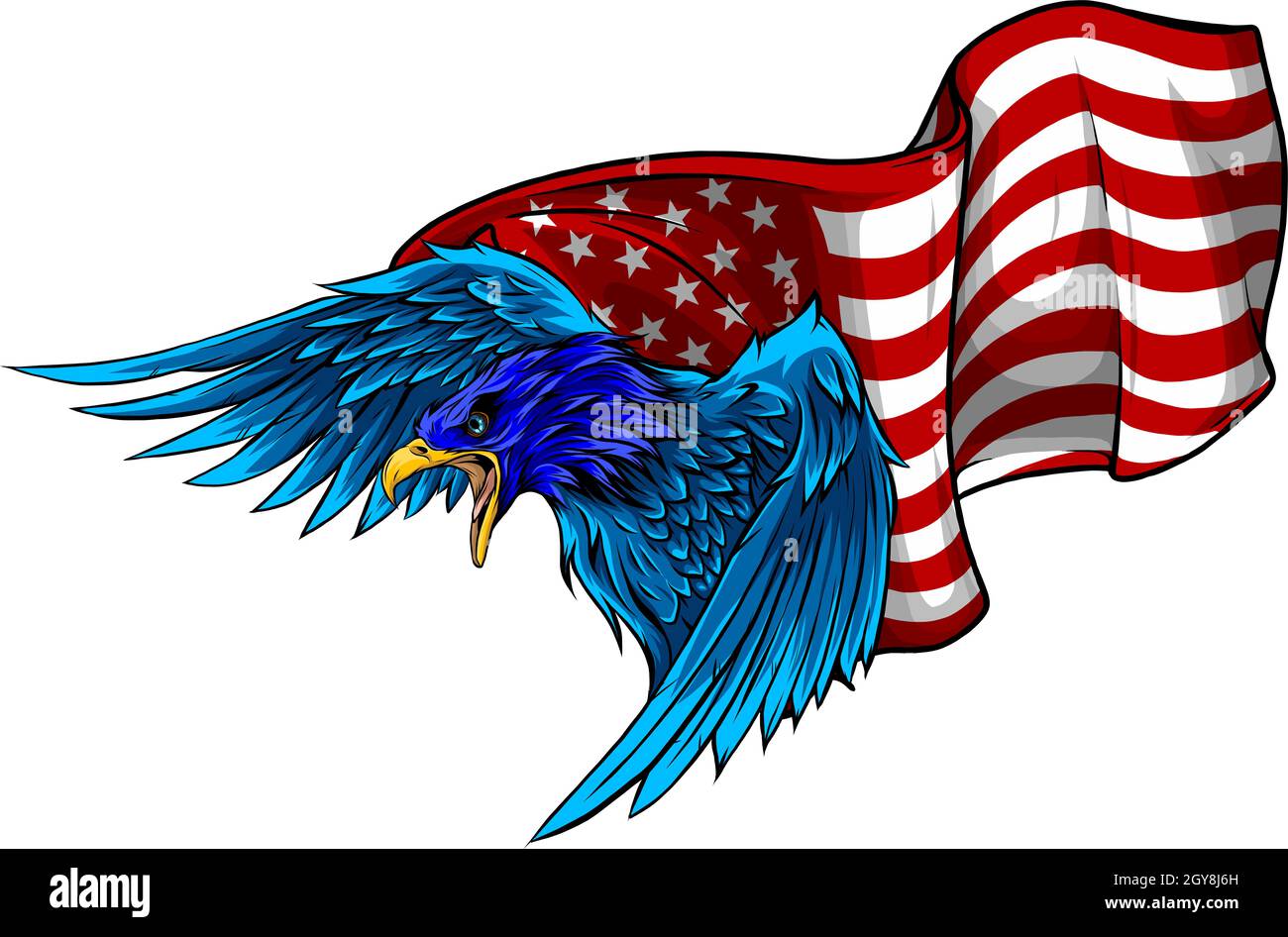 EAGLE UNABHÄNGIGKEIT USA FLAGGE AMERIKA WEISSER HINTERGRUND Stockfoto