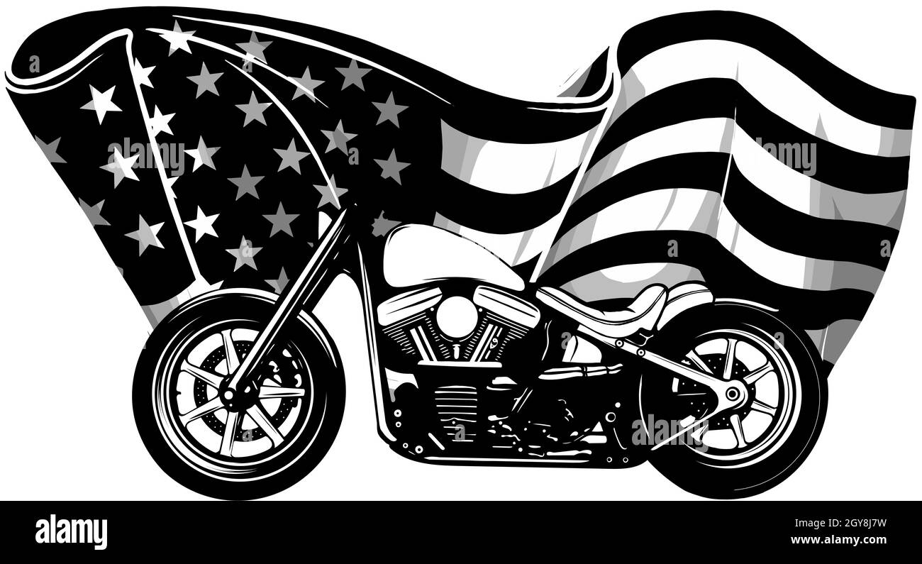 Chopper Motorrad mit amerikanischer Flagge Abbildung Stockfoto