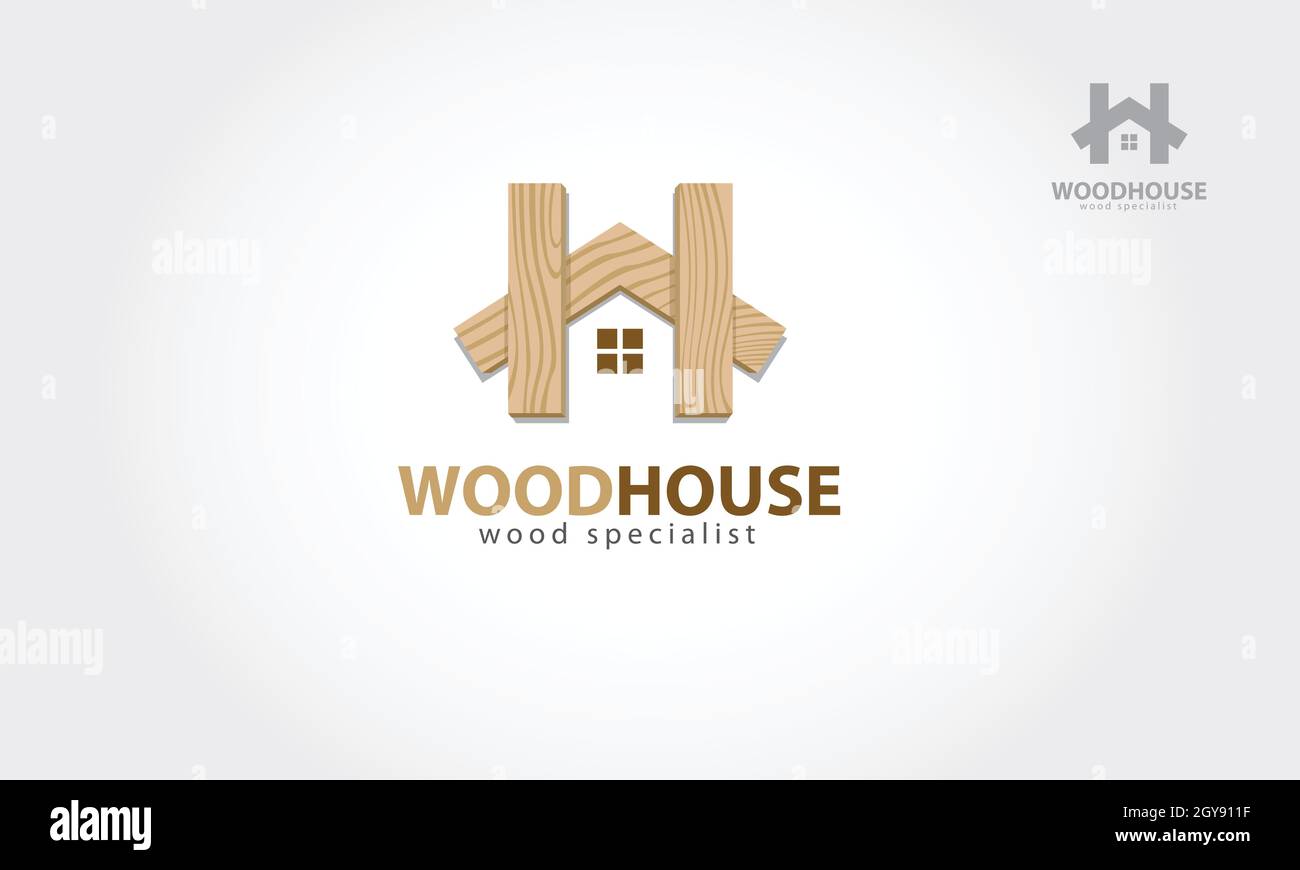 Wood House Vektor Logo Vorlage. Vektor-Logo Design-Vorlage von Holzhaus. Es ist ein moderner, einfacher und sauberer Logo-Design, Holzspezialist. Stock Vektor