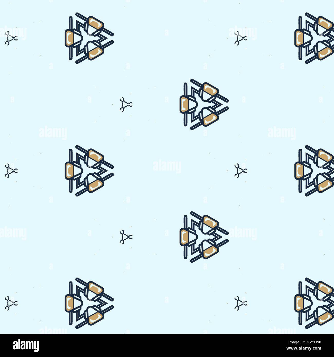 Eine Illustration eines nahtlosen Musters von Dreiecken, die auf isoliert sind Ein hellblauer Hintergrund Stockfoto