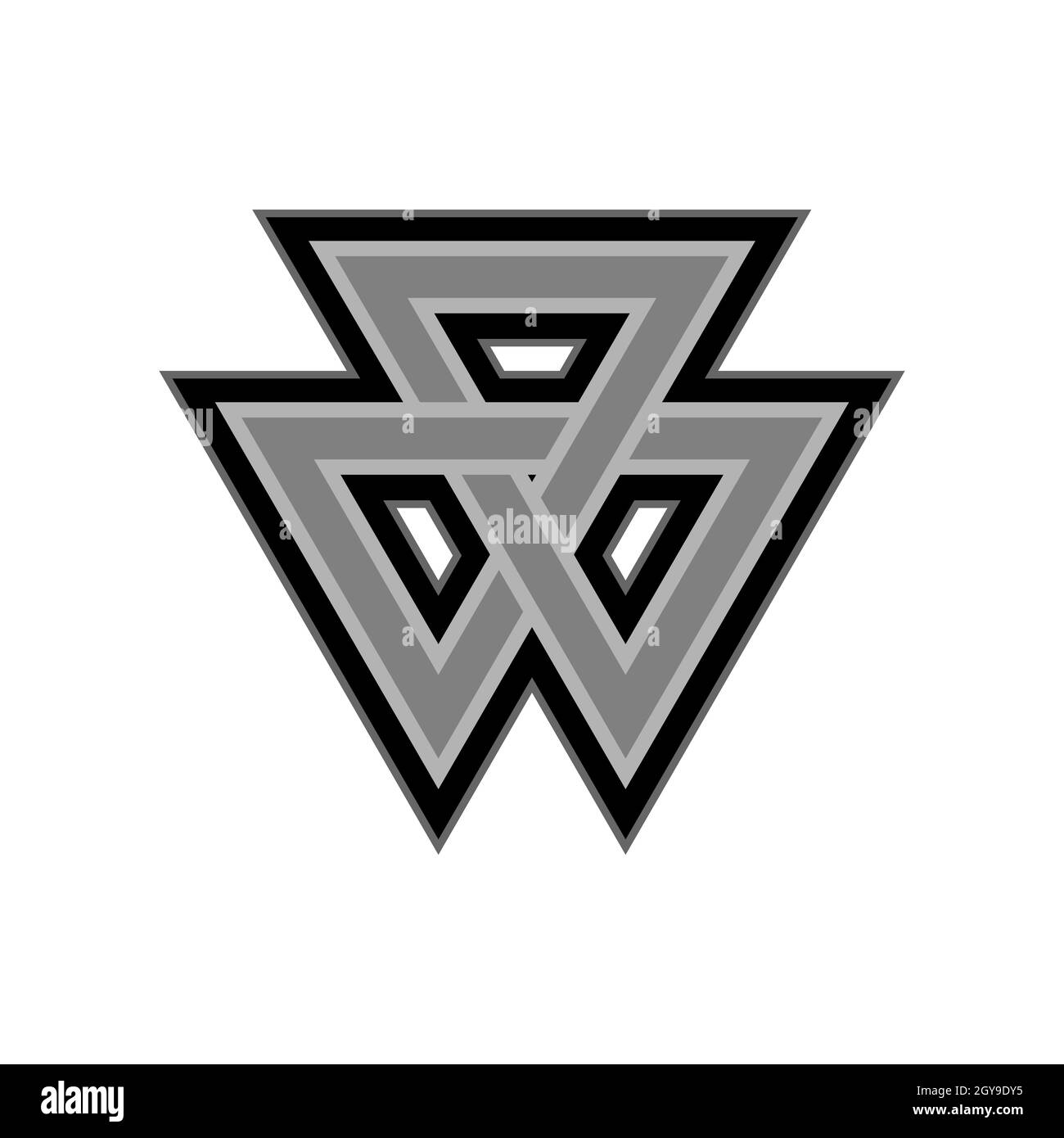 Keltisches Muster isoliert auf weißem Hintergrund. Skandinavisches Design. Dekoratives Wikingerlogo. Stockfoto