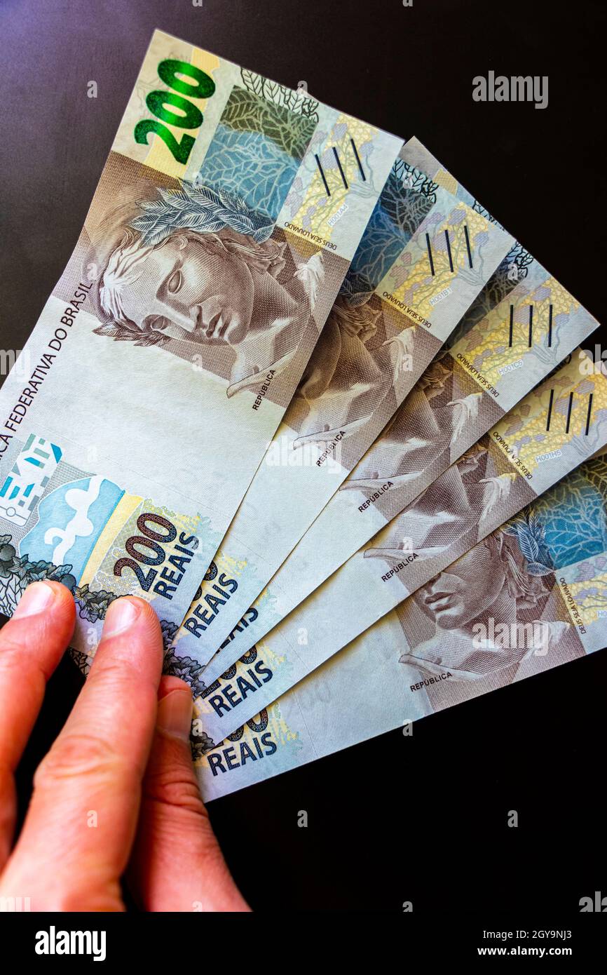 brasilianischer real real brasileiro brl r dollar brasilianischer real note brasilien republica federativa do brasil sudamerika stockfotografie alamy