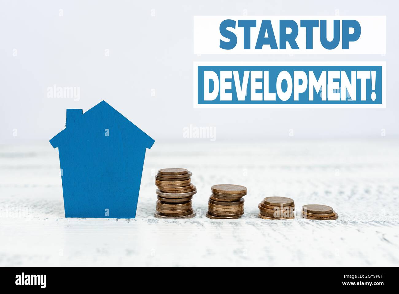 Text zeigt Inspiration Startup Development, Business Idea effizientes entwickeln und validieren skalierbares Geschäftsmodell Grundbesitz verkaufen, investieren Stockfoto
