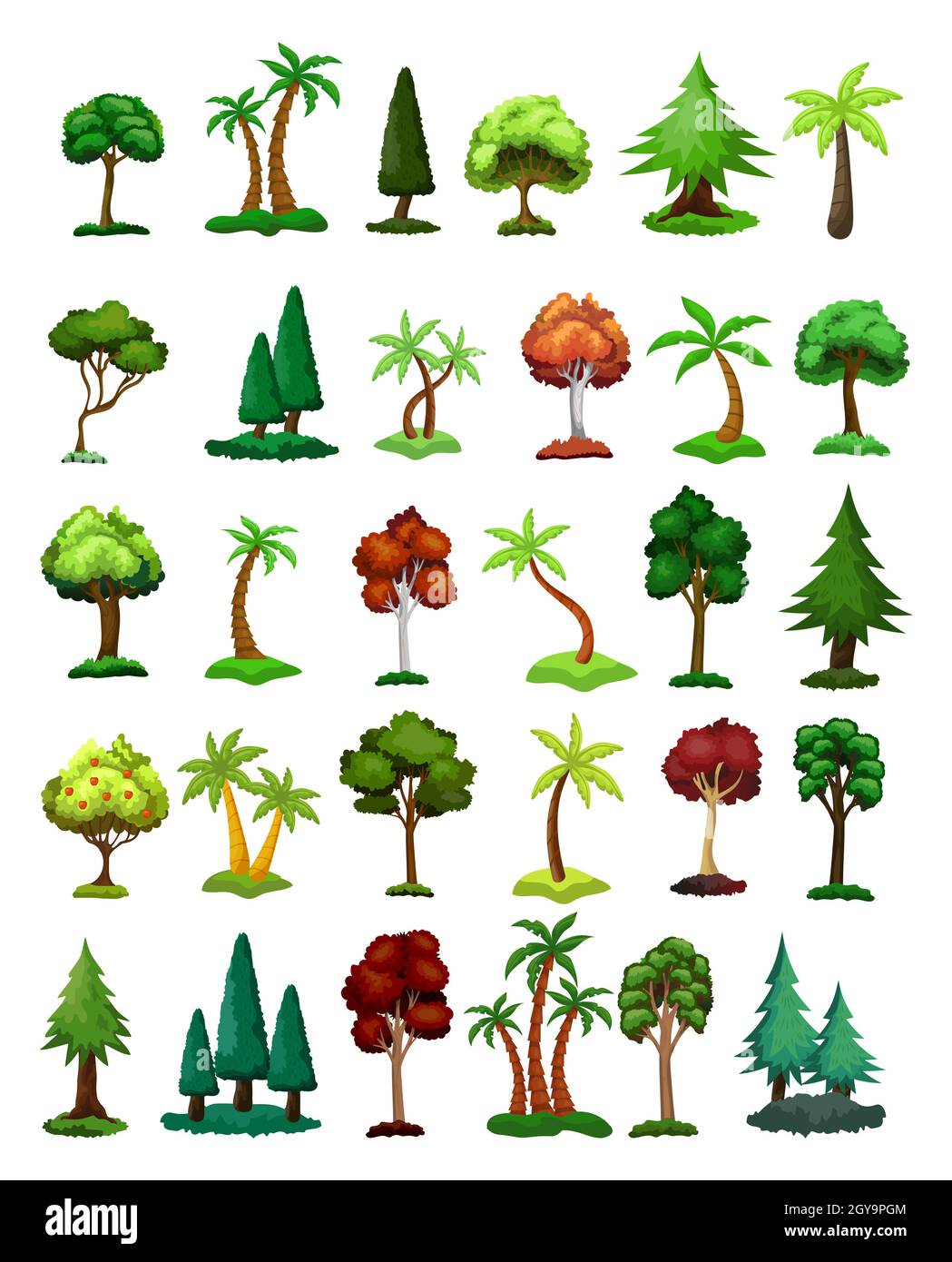 Seth-Bäume aus verschiedenen Klimazonen auf weißem Hintergrund - Vektorgrafik Stockfoto