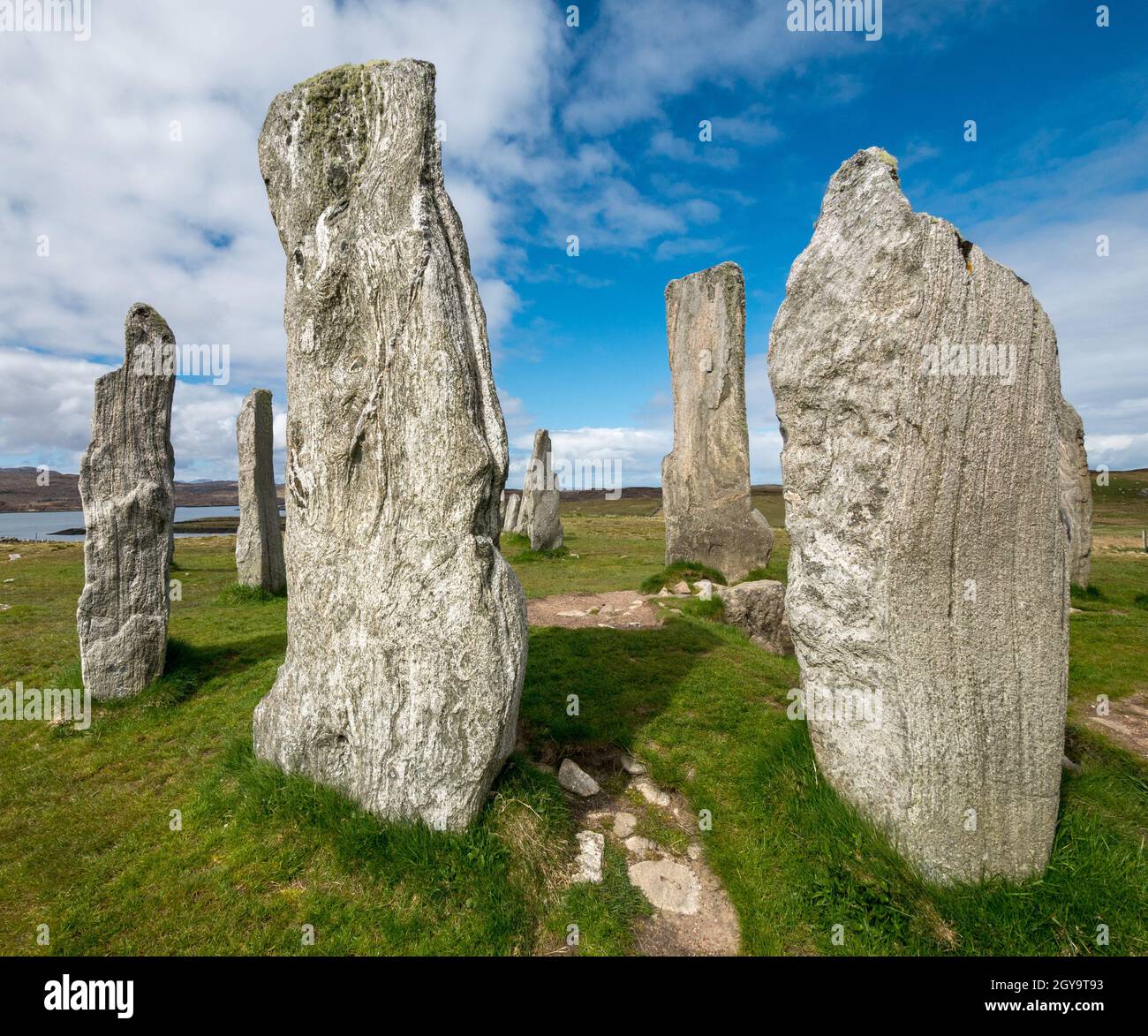 Calanais stehende Steine neolithisches Denkmal, Callanish, Isle of Lewis, Schottland, Großbritannien Stockfoto