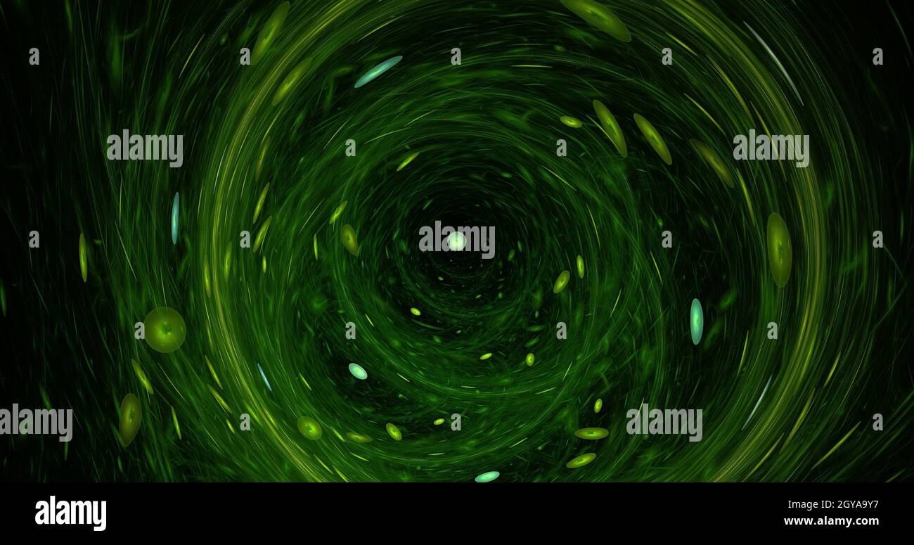 Schwarzes Loch grün Tunnel Spirale abstrakte fraktale Illustration nützlich als Hintergrund Stockfoto