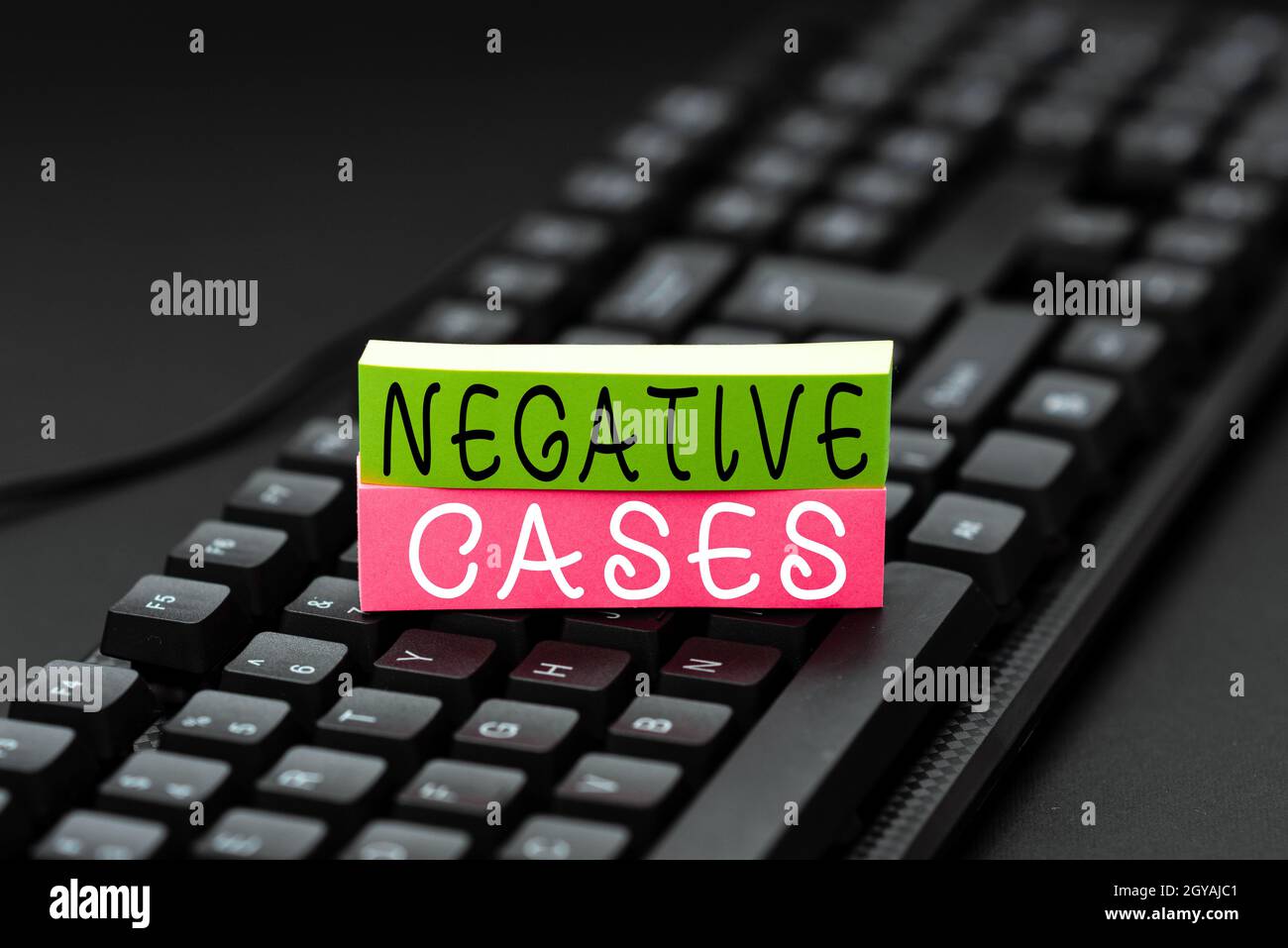 Begriffsschrift Negative Fälle, Wort geschrieben über Umstände oder Bedingungen, die als falsch dargestellt werden, alte Ideen zu kopieren und neue zu schaffen, Stockfoto