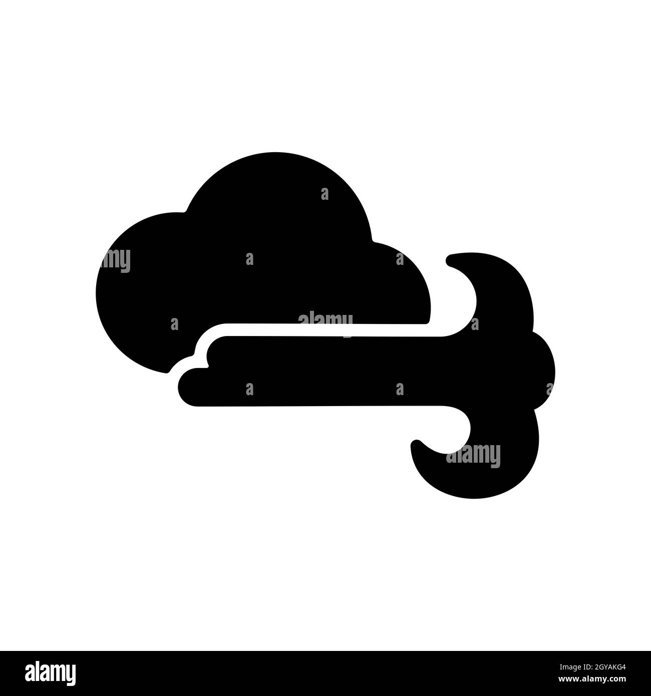 Symbol für Wolkenverhangenes und Windrad. Meteorologie-Schild. Graph-Symbol für Reise-, Tourismus- und Wetterwebsite und App-Design, Logo, App, UI Stockfoto