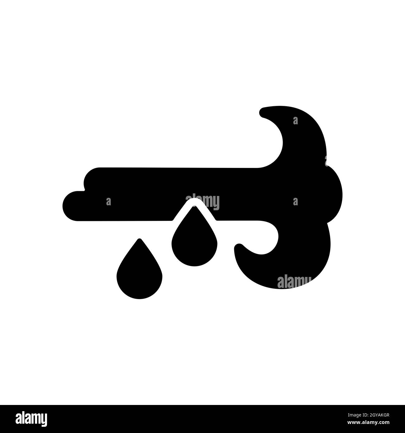 Symbol für Wind-Regen-Vektor-Glyphe. Meteorologie-Schild. Graph-Symbol für Reise-, Tourismus- und Wetterwebsite und App-Design, Logo, App, UI Stockfoto