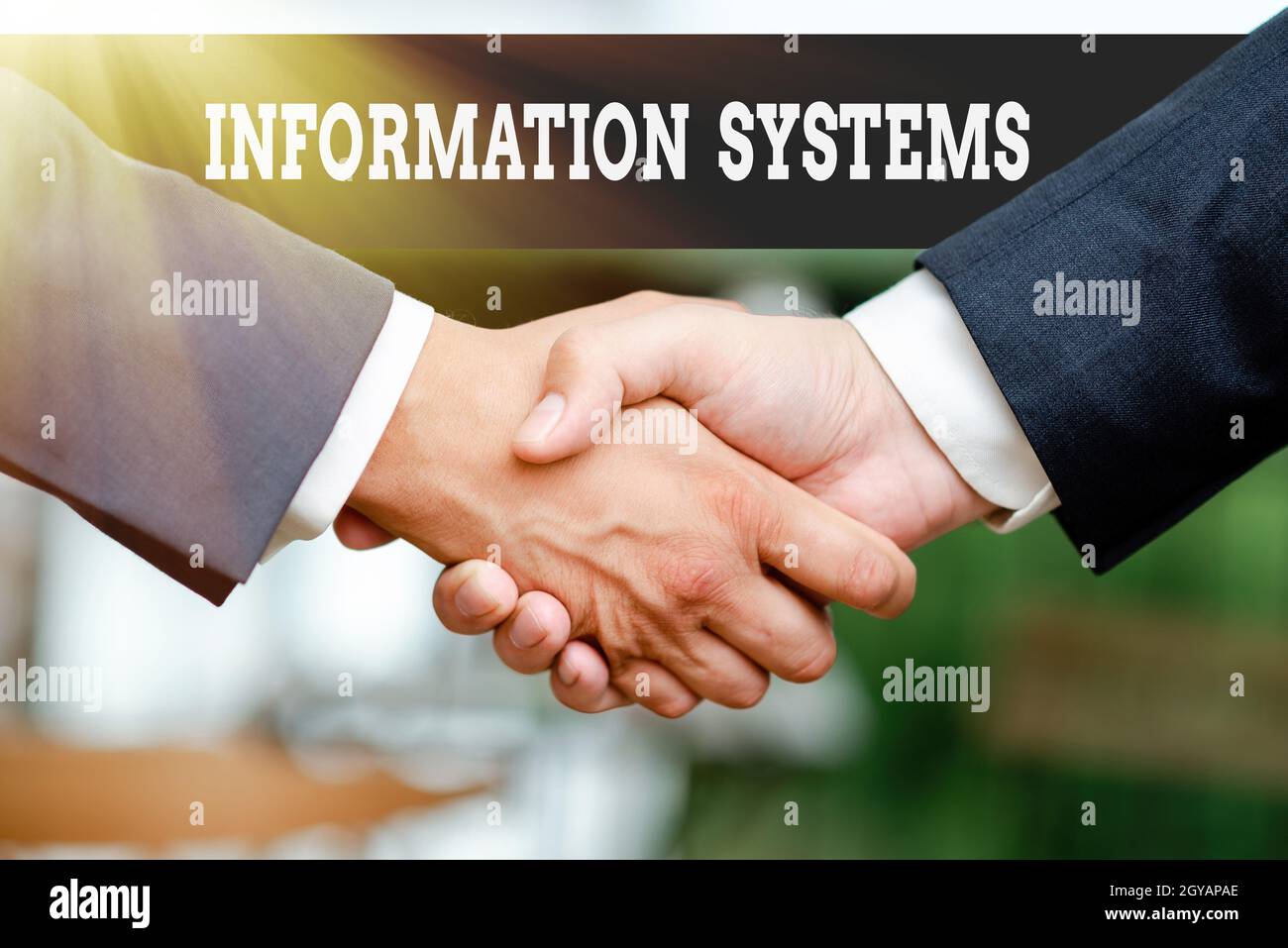 Text zeigt Inspiration Informationssysteme, Wort für das Studium der Systeme mit einem genauen Verweis auf Informationen zwei Professional Well-Dressed Corporate Stockfoto