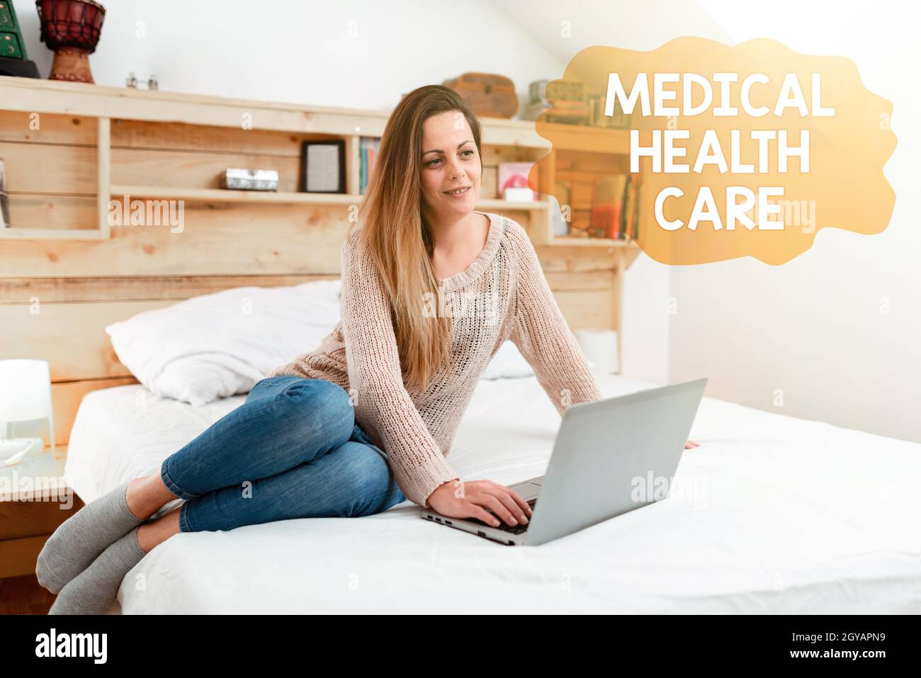 Textschild zeigt medizinische Gesundheitsversorgung, konzeptuelle Foto Wiederherstellung unseres körperlichen und geistigen Wohlbefindens Online-Dokumentationen, spielen Intern Stockfoto