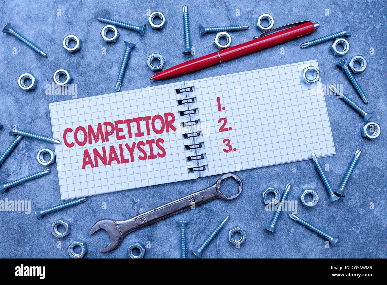 Konzeptunterschrift Competitor Analysis, Concept Meaning Bewertung der Stärken und Schwächen des rivalisierenden Unternehmens New Ideas Brainstoming for Maintenance Stockfoto