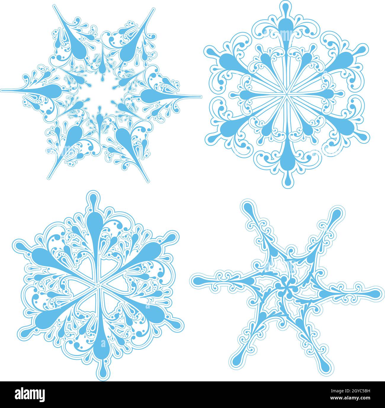 Sammlung von vier detaillierte Schneeflocke-designs Stockfoto