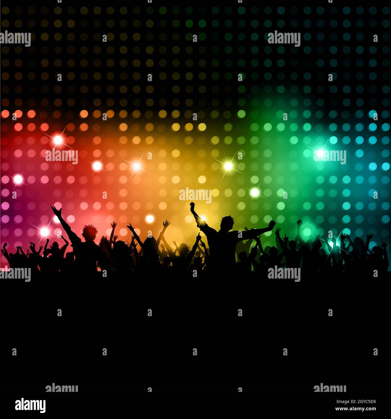 Silhouette der Party-Crowd auf Disco-Lichter Stockfoto