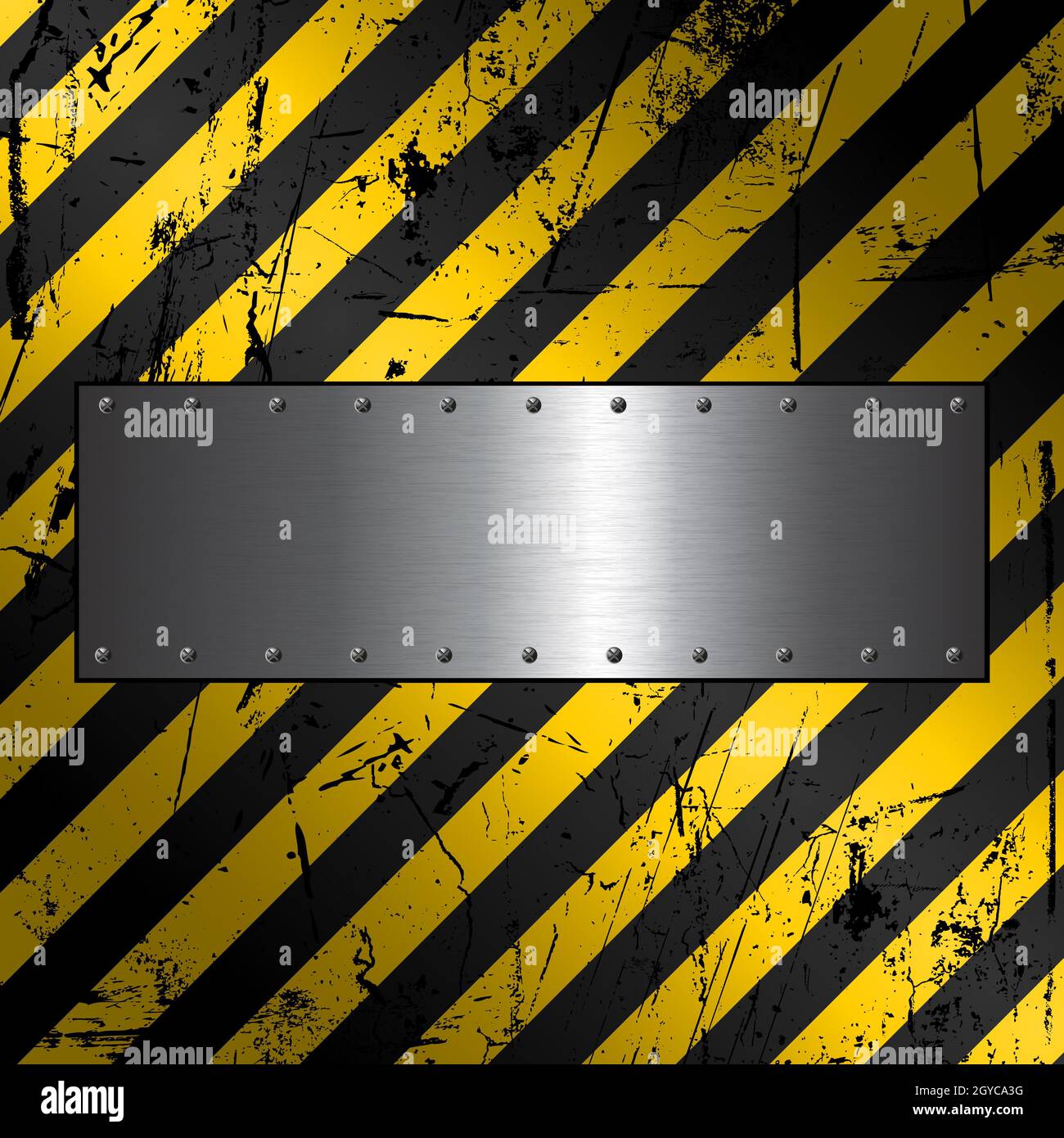 Metallplatte auf einem strukturierten Grunge-Bau-Hintergrund Stockfoto