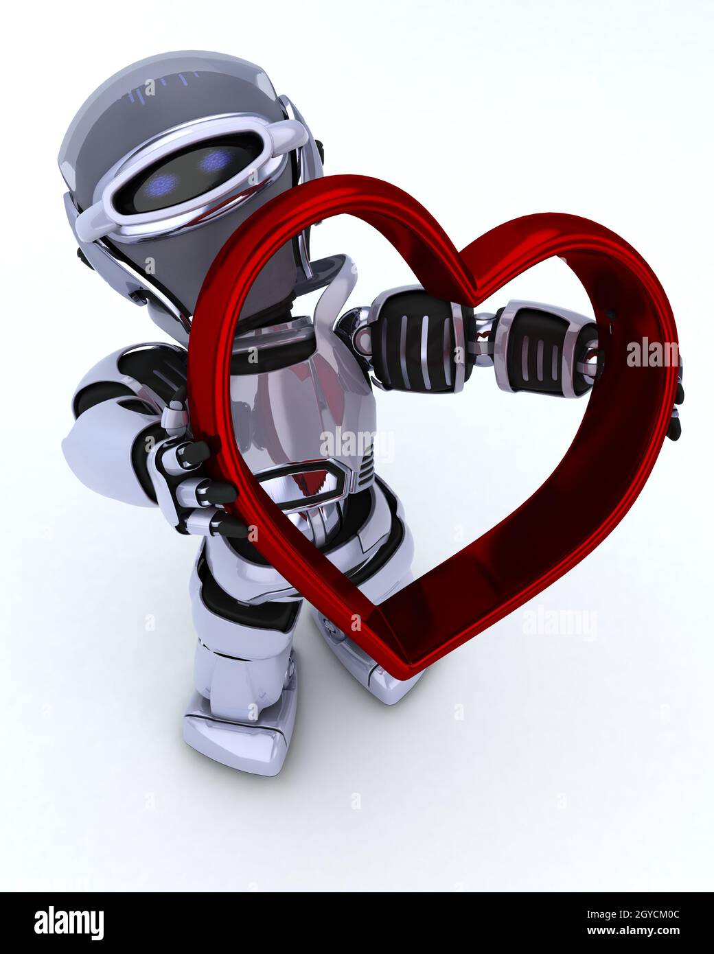3D Rendern eines Roboters mit Herz Charme Stockfoto