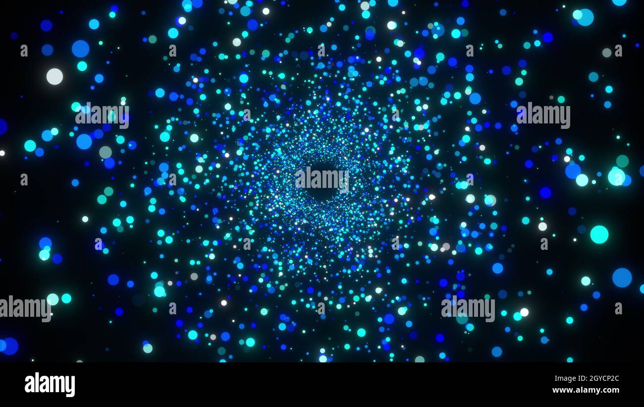 Tunnel aus funkelnden Partikeln. 3D Rendering abstrakter Raum, computergenerierter Hintergrund Stockfoto