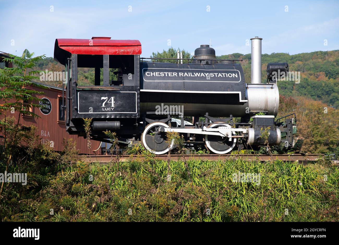 Chester Railroad Station and Museum -- 'lucy' Engine #74, Chester, Massachusetts, USA Stockfoto