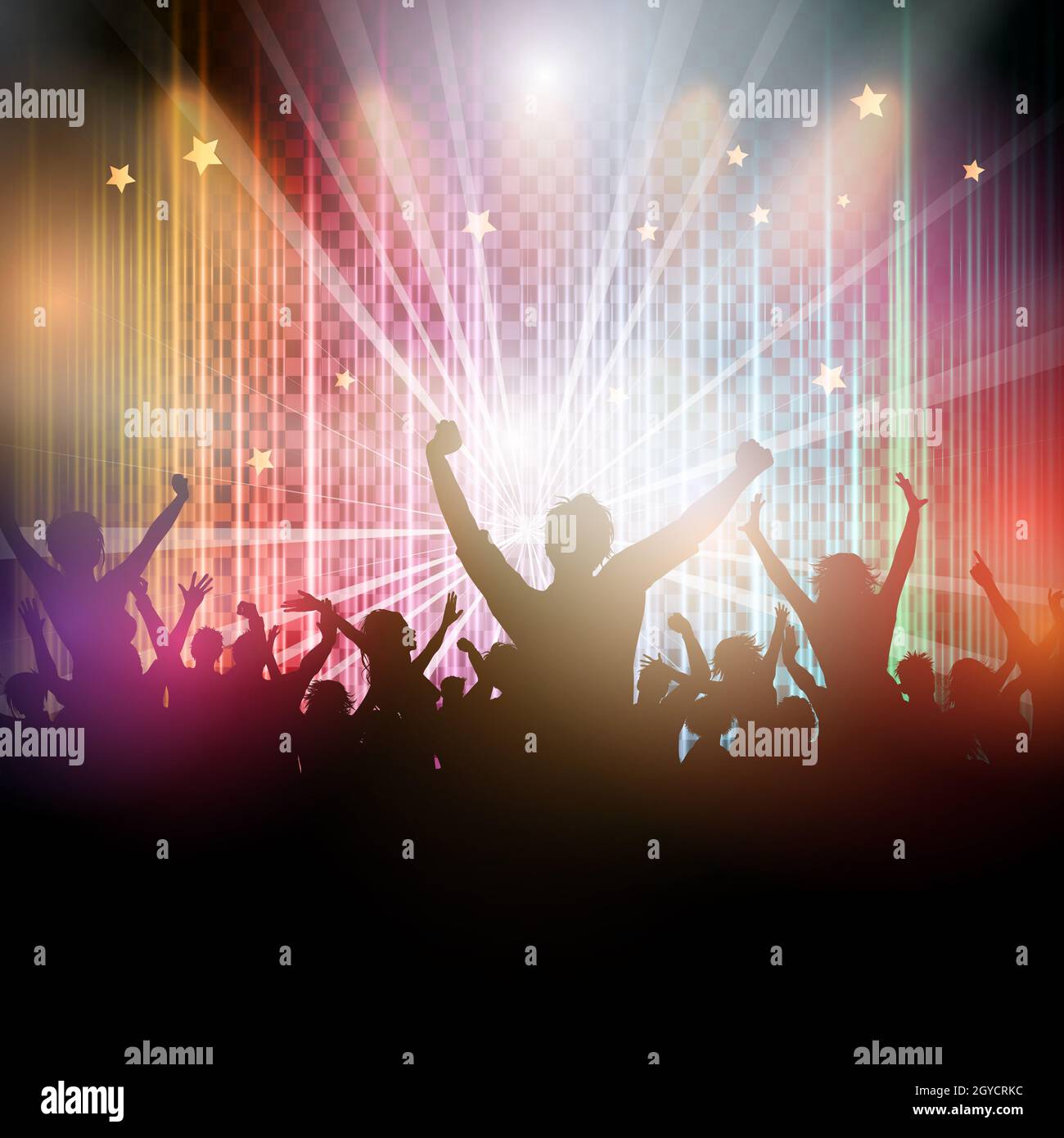 Disco Hintergrund mit Party crowd Silhouette Stockfoto